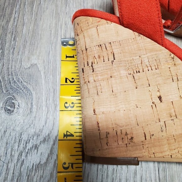 BP Women's Faux Suede Ankle Strap Orange Cork Wedge Heels Open Toe Shoes Sz 10M - Picture 10 of 16